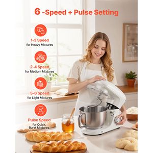 Impastatrice Planetaria in Acciaio Inox da 6QT, 660W, 6 Velocità, con Testa Inclinabile e Frusta a Filo per Pasticceria - Product Image 4