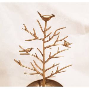 Présentoir à bijoux en métal en forme d'arbre avec oiseaux et plateau rond, organisateur de bijoux pour boucles d'oreilles, bagues, bracelets et colliers - Product Image 4