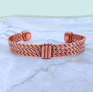 Pure Copper Open Cuff <b>Bangle</b> Bracelet <b>Engraved</b> Floral Scroll Motif Black Etched Inlay Solid Copper Adjustable Wristband - Product Image 5