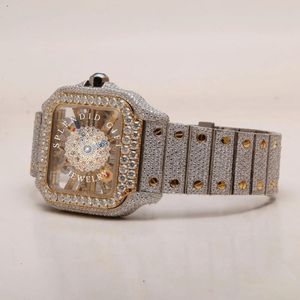 Montre de luxe pour homme en argent avec boîtier carré en moissanite, mouvement à quartz analogique ETA, cristal saphir, fermoir papillon, 39 mm, 10 m - Product Image 3
