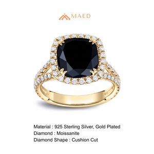 Bague de luxe en moissanite noire pour femme, plaquée or, taille coussin, bijoux de fiançailles et de mariage, micro-incrustation, cadeau élégant, Gujarat - Product Image 6