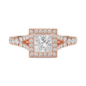 Anillo de un solo halo con corte princesa y diamante cultivado en laboratorio de 0.85 ct en oro amarillo, blanco, rosa y platino de 18 quilates - Product Image 3