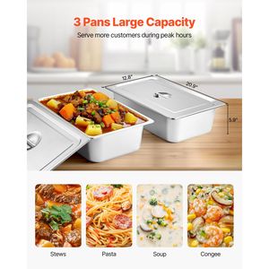 Scaldavivande Elettrico Commerciale a Vapore con 3 Controlli di Temperatura Manuali Indipendenti, 450W, 3 Vasche in Acciaio Inox per Buffet e Catering - Product Image 4