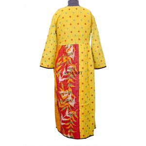 Nuevo vestido bohemio largo hasta el tobillo para mujer, con estampado kantha, cuello redondo, tela suave, ecológico y con cintura natural. - Product Image 6