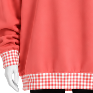 <b>Mens</b> Coral <b>Pink</b> Crewneck <b>Sweatshirt</b> Gingham Check Trim Long Sleeve Casual Pullover Fashion Streetwear Athletic Sports Top - Product Image 6