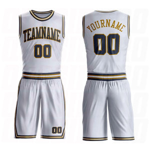Custom White Navy Old <b>Gold</b> Round Neck Sublimation Basketball Uniform Jersey Wholesale Team Sportswear Custom Logo Name <b>Number</b> - Product Image 1