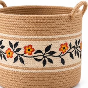 Juego de Macetas de Yute Ecológicas Personalizables con 3 Asas, Diseño Floral de Margaritas, Forma Circular, Tamaños de 8-12 Pulgadas, Decoración de Interiores - Product Image 4