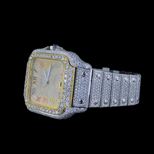 New Arrival Fully <b>Iced</b> <b>Out</b> Moissanite Diamond Square Roman Numerals Dial Quartz Movement Mechanical Glass Dial Hip Hop <b>Watch</b> - Product Image 3