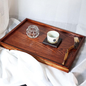 Solid Pine Wood Tea <b>Tray</b> with Handles Non Slip Design Great for Serving Snacks <b>Drinks</b> or Meals in Cafes Kitchen or Dining Table - Product Image 2