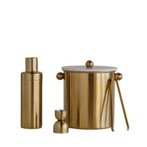 Modern Brass Handmade Eco-Friendly Cocktail Bar <b>Set</b> with Shaker Ice Bucket Tongs <b>Measuring</b> <b>Cup</b> 750ml Capacity Bar Tools - Product Image 1