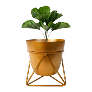 Gold <b>Metal</b> Flower Planter Pot with Iron <b>Stand</b> Luxury Elevated <b>Plant</b> Holder for Modern Interior Decoration Elegant Indoor Garden - Product Image 1
