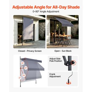 Tenda da Sole Retrattile Manuale per Patio, Altezza Regolabile 59'', Riparo Parasole per Porte e Finestre - Product Image 5