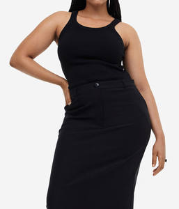 Camiseta sin mangas para mujer, color negro liso, de alta calidad, precio al por mayor, tela de algodón, cuello redondo. - Product Image 6