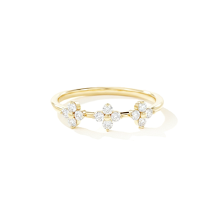 Bague empilable en or massif 9K 10K avec diamant de laboratoire rond et moissanite, motif trèfle, faite à la main, pour anniversaire - Product Image 1