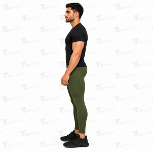 <b>Men's</b> Full Length <b>Compression</b> Tights High Waist Seamless Solid Green Athletic <b>Leggings</b> Full Length Athletic Base Layer <b>Leggings</b> - Product Image 3