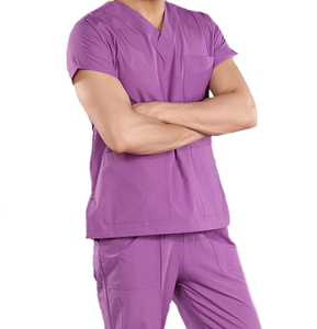 Unisex Purple <b>Scrub</b> Sets Cotton Polyester Woven Hospital <b>Uniforms</b> V-Neck Short Sleeve With Pockets - Product Image 3