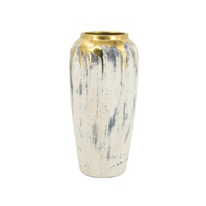 Handmade Bohemian Floor <b>Vase</b> with Gold Drip Finish White and Gray Ceramic Decorative Planter for Home Interior Design - Product Image 2