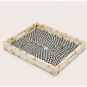 Bandeja Decorativa de Lujo Hecha a Mano con Incrustaciones de Madreperla, Mosaico Geométrico, Bandeja de Servicio Decorativa, Bandeja Ecológica para Mesa de Centro, Venta al Por Mayor - Product Image 1