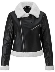 Veste de motard en cuir véritable pour femme, doublée de fausse fourrure sherpa, respirante, écologique, style café racer, hiver, sur mesure OEM ODM - Product Image 1