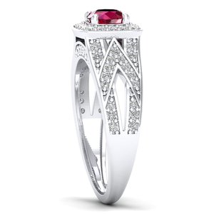 Bague Halo personnalisée REYES avec rubis rond de 0,5 carat en or massif 14 carats, Moissanite certifiée GRA, cadeau de mariage, bijoux - Product Image 3