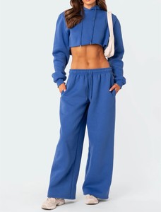 Pantalon de survêtement taille haute pour femme, coupe large évasée, respirant, en coton/polyester, avec logo brodé, style décontracté - Product Image 5