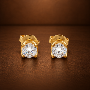 Boucles d'oreilles clous solitaires rondes en diamant de laboratoire, bijoux fins en argent sterling ou or, classiques et élégantes - Product Image 3