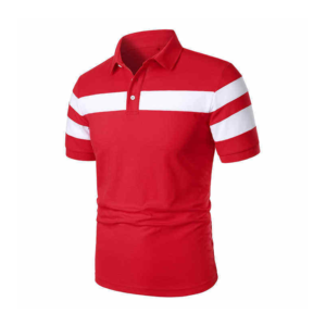 เสื้อโปโลแขนสั้นผู้ชายลายทางสีขาว ดีไซน์ตัดต่อสีสันลำลอง - Product Image 4