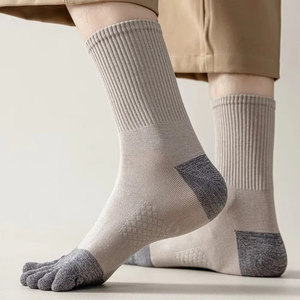 Five Toe Knee High <b>Socks</b> For <b>Men</b> Women Breathable Knitted Cotton Bamboo Fiber Solid Color <b>White</b> Blue Black Spring Casual Wear - Product Image 5