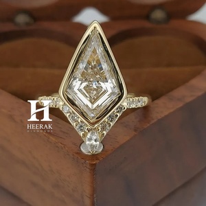 Unique Shield Cut Lab Grown Diamond Engagement <b>Ring</b> 14K Yellow <b>Gold</b> Bezel <b>Set</b> Kite Shape Diamond <b>Ring</b> Geometric Bridal Jewelry - Product Image 1