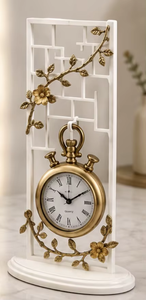 Reloj de Escritorio de Latón Vintage Unicorn Handicrafts, Movimiento Mecánico, Números Romanos, Diseño Floral, Portátil, Duradero, Blanco - Product Image 3