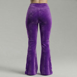 กางเกงเลกกิ้งแฟชั่นผู้หญิง ประดับเพชร สีม่วง เอวสูง ยืดได้ สไตล์สตรีทสุดเทรนดี้ - Product Image 4