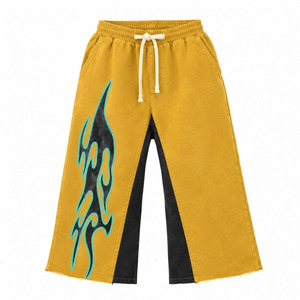 Men's Yellow <b>Wide</b> <b>Leg</b> <b>Shorts</b> Black Solid Drawstring Elastic Waist Street Style Casual Bermuda Pants 100% Cotton - Product Image 1