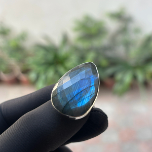<b>Labradorite</b> Sterling Silver Plated Handmade Artisan Luxury Vintage Pear Cut IGI Certified Statement <b>Ring</b> for Women - Product Image 1