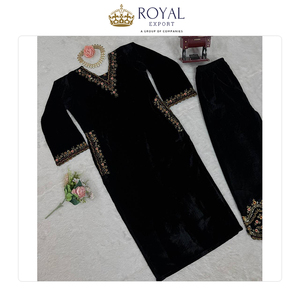 ชุดกำมะหยี่สไตล์ปากีสถานแบบดั้งเดิมที่ดีที่สุด พร้อมงานปักดิ้นเลื่อม เหมาะสำหรับงานแต่งงาน - Product Image 2