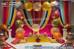 Articles de décoration de cérémonie de Maiyan de mariage Punjabi décor de scène Mahiya avec toile de fond élégante décoration de nuit de Jago de mariage Punjabi - Product Image 2
