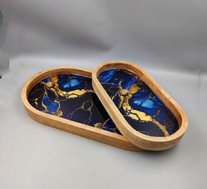 Bandeja de servir de madera estilo americano con diseño esmaltado, personalizada para restaurantes, bandeja para servir frutos secos. - Product Image 1