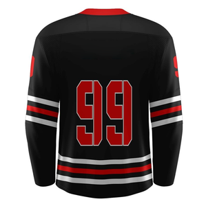 Custom Ice Hockey Jersey Men's Black Red White Sublimated Print Breathable Full Sleeve Adult Regular Fit Lace-up Front Logo - Product Image 2