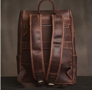 Mochila de cuero vintage marrón de gran capacidad con cremallera, bolso de viaje para hombre, mochila de cuero ligera para la escuela o la universidad. - Product Image 4