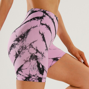 High Waist Tie Dye Knitted <b>Shorts</b> <b>Women</b> Sporty Breathable Spandex Polyester Fitness Wear <b>Short</b> <b>Leggings</b> - Product Image 2