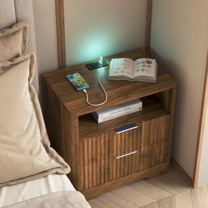 Smart Wood Nightstand with <b>Charging</b> Station and Night Light Bedroom Storage Cabinet <b>Bedside</b> <b>Table</b> - Product Image 2