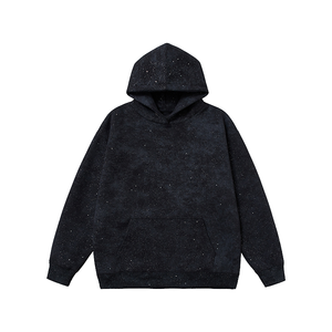 Sudadera con Capucha Negra para Hombre, Corte Holgado, Color Sólido, Diseño Casual con Bolsillos Tejidos, Manga Larga, Estilo Otoñal - Product Image 1