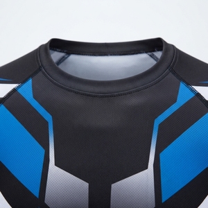 <b>Men</b> Full Sleeve Rash Guard Compression Shirt Heat-Transfer Printed Blue <b>Orange</b> Geometric Design Quick Dry UPF50+ Eco-Friendly - Product Image 6