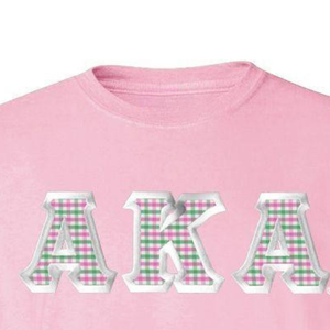Custom Twill Tee Light Pink Greek Letter Applique Embroidery Crew Neck Casual Cotton <b>Shirt</b> - Product Image 4