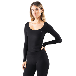 Camiseta Deportiva de Manga Larga de Doble Capa para Mujer, Ajuste Elástico, Tela Suave, para Uso Diario, Yoga, Gimnasio - Product Image 2