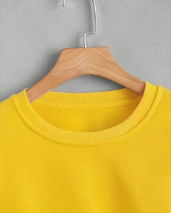 Women's Yellow Crew Neck Long Sleeve Solid Woven Polyester/Cotton Fleece Eco-Friendly Casual Winter Sweatshirt Front - Product Image 3