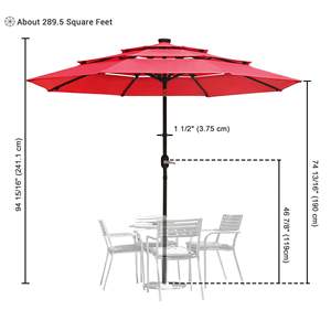 3 niveles 24LED Solar Patio Paraguas 9 Ft Rojo - Product Image 2