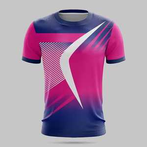 Camiseta de Fútbol Sublimada Personalizada para Hombre, Manga Corta, Absorbe la Humedad, Ajuste Atlético, Degradado Rosa y Azul, Cuello Redondo, Ropa Deportiva - Product Image 1