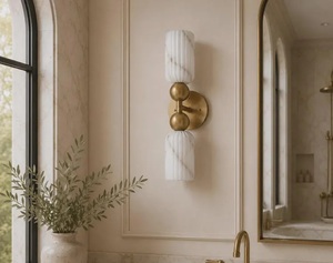 Double Alabaster <b>Wall</b> <b>Sconce</b> Contemporary Marble Geometric Indoor <b>Lighting</b> Fixture for Living Room Home Decor - Product Image 2