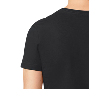 Camiseta de Jersey para Mujer, Cuello en V, Manga Corta, Color Negro Liso, con Logotipo, Mezcla de Algodón Suave y Transpirable, Informal, para Uso Diario, Ligera, para Verano - Product Image 4