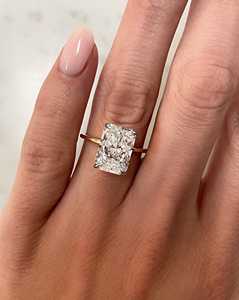 Bague de Fiançailles Solitaire en Or Massif 14K avec Diamant de Laboratoire Radiant, Sertie Halo à Griffes, Bijou d'Anniversaire et de Demande en Mariage, Fabricant de Bagues - Product Image 4